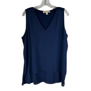 Michael Michael Kors Womens Sleeveless Blouse Size XL Blue V-Neck